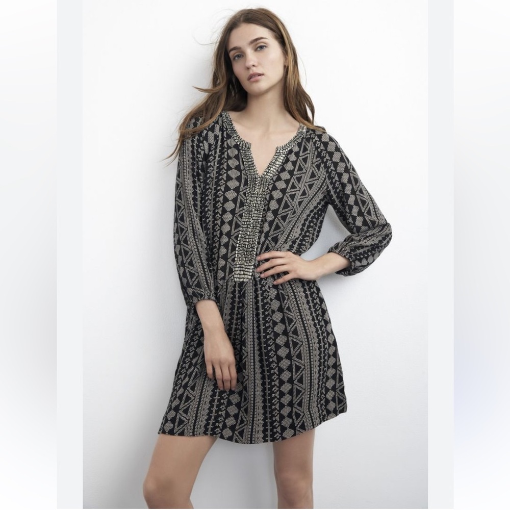 VELVET by Graham & Spencer Tribal Embroidered Mini Shift Dress XS Black